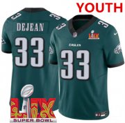 Youth Philadelphia Eagles #33 Cooper DeJean Green 2025 Super Bowl LIX Patch New F.U.S.E. Vapor Untouchable Limited Stitched Football Jersey