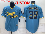 Youth Milwaukee Brewers Custom Blue 2022 City Connect Cool Base Stitched Jersey