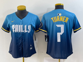 Cheap Women\'s Philadelphia Phillies #7 Trea Turner Blue 2024 City Connect Limited Stitched Jersey