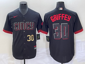 Wholesale Cheap Men\'s Cincinnati Reds #30 Ken Griffey Jr Number Black 2023 City Connect Cool Base Stitched Jersey