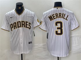 Wholesale Cheap Men\'s San Diego Padres #3 Jackson Merrill White Cool Base Stitched Baseball Jersey