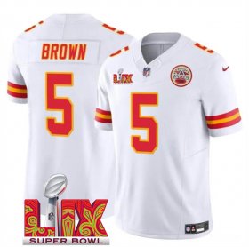 Men\'s Kansas City Chiefs #5 Hollywood Brown White 2025 Super Bowl LIX Patch F.U.S.E. Vapor Limited Stitched Football Jersey