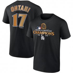 Cheap Men\'s Los Angeles Dodgers #17 Shohei Ohtani Black 2024 World Series Champions Name & Number T-Shirt