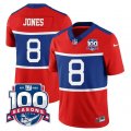 Cheap Men's New York Giants #8 Daniel Jones Century Red 100TH Season Commemorative Patch Limited Football Stitched Jersey