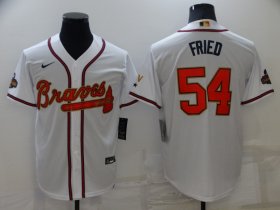 Wholesale Cheap Men\'s Atlanta Braves #54 Max Fried 2022 White Gold World Series Champions Program Cool Base Stitched Baseball Jersey