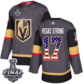 Wholesale Cheap Adidas Golden Knights #17 Vegas Strong Grey Home Authentic USA Flag 2018 Stanley Cup Final Stitched Youth NHL Jersey