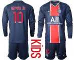 Wholesale Cheap Youth 2020-2021 club Paris St German home long sleeve 10 blue Soccer Jerseys