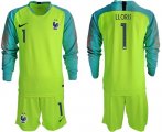 Wholesale Cheap France #1 LLORIS Green Goalkeeper Long Sleeves Soccer Country Jersey