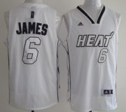 Wholesale Cheap Miami Heats #6 LeBron James White With Silvery Fashion Jersey