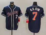 Cheap Men's San Diego Padres #7 Ha Seong Kim Navy Player Number Cooperstown Cool Base Jersey