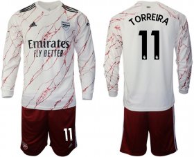 Wholesale Cheap Men 2020-2021 club Arsenal away long sleeve 11 white Soccer Jerseys