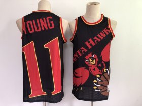 Wholesale Cheap Men\'s Atlanta Hawks #11 Trae Young Black Big Face Mitchell Ness Hardwood Classics Soul Swingman Throwback Jersey