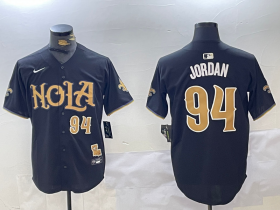 Men\'s New Orleans Saints #94 Cameron Jordan Number Black Nola Baseball Jersey