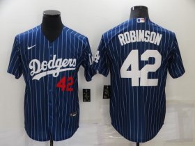 Wholesale Cheap Men\'s Los Angeles Dodgers #42 Jackie Robinson Blue Pinstripe Stitched MLB Cool Base Nike Jersey