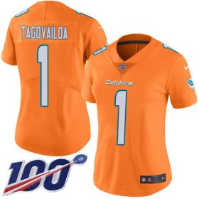 Wholesale Cheap Nike Dolphins #1 Tua Tagovailoa Orangen Women\'s Stitched NFL Limited Rush 100th Season Jersey