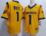 Cheap Men's West Virginia Mountaineers #1 Jahiem White Yellow FUSE College Stitched Jersey