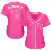 Wholesale Cheap Royals #15 Whit Merrifield Pink Fashion Women's Stitched MLB Jersey