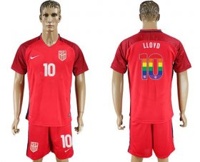 Wholesale Cheap USA #10 Lloyd Red Rainbow Soccer Country Jersey