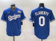 Cheap Men's Los Angeles Dodgers #0 Jack Flaherty Royal 2024 World Series Cool Base Stitched Baseball Jersey