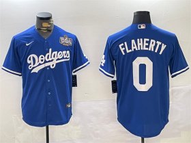 Cheap Men\'s Los Angeles Dodgers #0 Jack Flaherty Royal 2024 World Series Cool Base Stitched Baseball Jersey