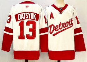 Men\'s Detroit Red Wings #13 Pavel Datsyuk White Red 2024-25 With A Patch Stitched Jersey