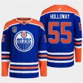 Cheap Men's Edmonton Oilers #55 Dylan Holloway Royal 2024 Stanley Cup Final Patch Stitched Jersey