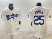 Cheap Men's Los Angeles Dodgers #25 Tommy Edman White 2024 World Series With Fernando Memorial Patch Home Limited Stitched Baseball Jerseys