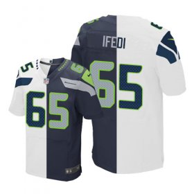 Wholesale Cheap Nike Seahawks #65 Germain Ifedi White/Steel Blue Men\'s Stitched NFL Elite Split Jersey