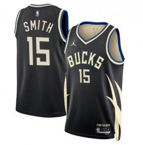 Men\'s Milwaukee Bucks #15 Tyler Smith Black 2024 Draft Statement Edition Stitched Basketball Jersey