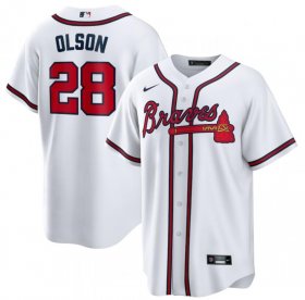 Wholesale Cheap Men\'s Atlanta Braves 28 Matt Olson White Nike Cool Base Jersey