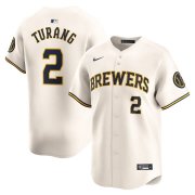 Cheap Men's Milwaukee Brewers #2 Brice Turang Nike Cream MLB Limited Jersey