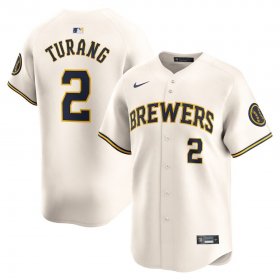 Cheap Men\'s Milwaukee Brewers #2 Brice Turang Nike Cream MLB Limited Jersey