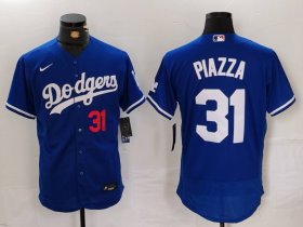 Cheap Men\'s Los Angeles Dodgers #31 Mike Piazza Number Blue Flex Base Stitched Baseball Jersey