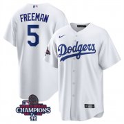 Cheap Men's Los Angeles Dodgers #5 Freddie Freeman White 2024 World Series Champions Cool Base Stitched Baseball Jersey