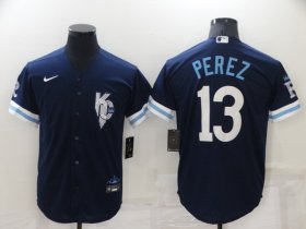 Wholesale Cheap Men\'s Kansas City Royals #13 Salvador Perez 2022 Navy City Connect Cool Base Stitched Jersey