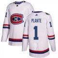 Wholesale Cheap Adidas Canadiens #1 Jacques Plante White Authentic 2017 100 Classic Stitched NHL Jersey