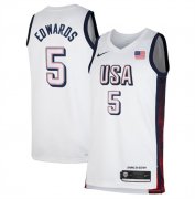 Cheap Men's USA Basketball #5 Anthony Edwards White 2024 Swingman Stitched Jersey