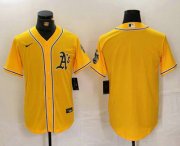 Cheap Men's Oakland Athletics Blank Yellow Cool Base Stitched Baseball Jersey