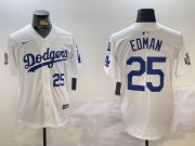 Cheap Men's Los Angeles Dodgers #25 Tommy Edman White 2024 World Series With Fernando Memorial Patch Home Limited Stitched Baseball Jersey