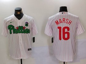 Cheap Men\'s Philadelphia Phillies #16 Brandon Marsh White Green Cool Base Stitched Jersey