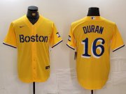 Men's Boston Red Sox #16 Jarren Duran Gold City Connect Stitched Baseball Jersey