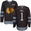 Wholesale Cheap Adidas Blackhawks #1 Glenn Hall Black 1917-2017 100th Anniversary Stitched NHL Jersey