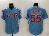 Men's Philadelphia Phillies #55 Ranger Suarez Number Light Blue Cooperstown Cool Base Jersey