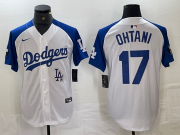 Cheap Men's Los Angeles Dodgers #17 Shohei Ohtani White Blue Fashion Stitched Cool Base Limited Jersey