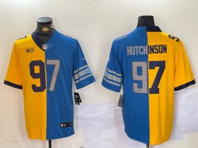 Men\'s Detroit Lions #97 Aidan Hutchinson Yellow Blue Split Vapor Limited Stitched Jerseys