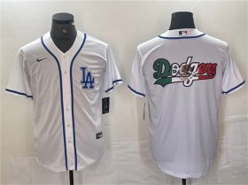 Cheap Mens Los Angeles Dodgers Team Big Logo White Cool Base Stitched Baseball Jersey