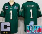 Cheap Women's Philadelphia Eagles #1 Jalen Hurts Limited Green C Patch Super Bowl LVII Vapor Jersey