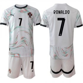 Cheap Men\'s Portugal Team #7 Ronaldo 2025 White Away Soccer Jersey Suit