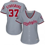 Wholesale Cheap Nationals #37 Stephen Strasburg Grey Road 2019 World Series Champions Women's Stitched MLB Jersey