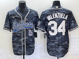 Wholesale Cheap Men\'s Los Angeles Dodgers #34 Toro Valenzuela Gray Camo Cool Base With Patch Stitched Baseball Jersey